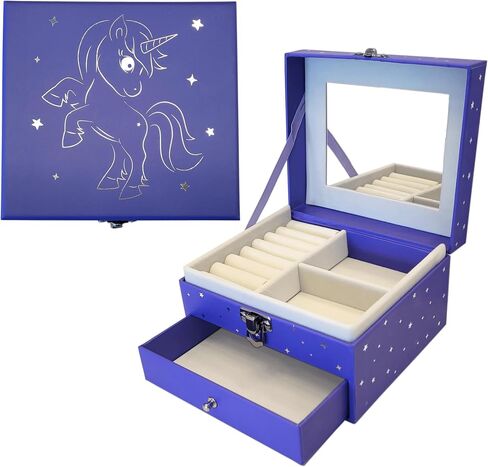 My Tiny Treasures Box Company Unicorn Jewelry Box for Little Girls and Young Girls with Mirror, Velvet Interior and Pull Out Drawer - 5.75 x 5.2 x 3.5 Inches (Purple) in Saudi Arabia