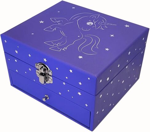 My Tiny Treasures Box Company Unicorn Jewelry Box for Little Girls and Young Girls with Mirror, Velvet Interior and Pull Out Drawer - 5.75 x 5.2 x 3.5 Inches (Purple) in Saudi Arabia