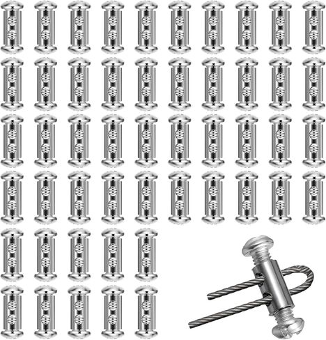 50Pack Wire Rope Cable Clamp, M4 Double Hole with Screw Stopper 3mm Reusable I Shaped Silver Cable Clamps for 1-2.5mm Wire Rope Cable Replacement for Aluminum Crimping Loop Sleeve in Saudi Arabia