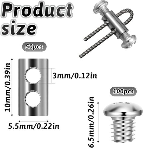 50Pack Wire Rope Cable Clamp, M4 Double Hole with Screw Stopper 3mm Reusable I Shaped Silver Cable Clamps for 1-2.5mm Wire Rope Cable Replacement for Aluminum Crimping Loop Sleeve in Saudi Arabia