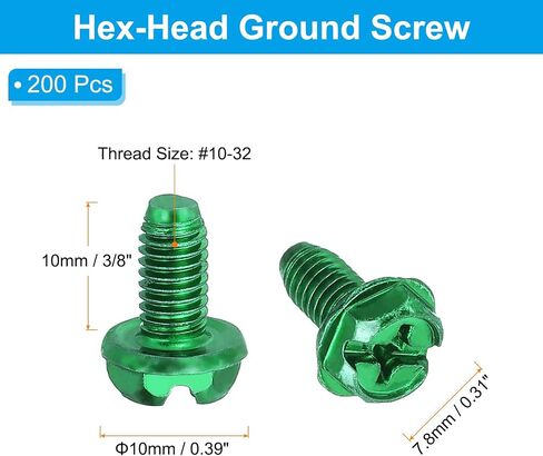 PATIKIL 10-32 x 3/8 Inch Hex Washer Head Grounding Screws, 50 Pack Green Ground Combo Slotted Hex Flanged Head for Electrical Junction Boxes, Metal Outlet and Switch Boxes in Saudi Arabia