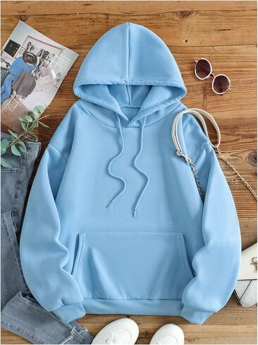 MakeMeChic Women's Letter Graphic Hoodies Pocket Thermal Lined Long Sleeve Pullover Sweatshirt in Saudi Arabia