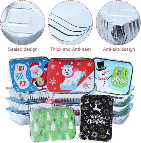JOYIN 36 Pcs Christmas Cookie Tins with Lids for Gift Giving, Rectangle Treat Foil Exchange Containers, 7"x5"x2" Disposable Food Storage Pan for Holiday Leftovers Goodie Container in Saudi Arabia