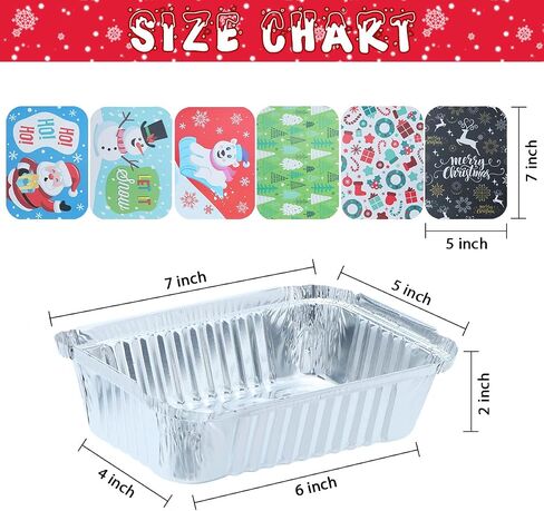 JOYIN 36 Pcs Christmas Cookie Tins with Lids for Gift Giving, Rectangle Treat Foil Exchange Containers, 7"x5"x2" Disposable Food Storage Pan for Holiday Leftovers Goodie Container in Saudi Arabia