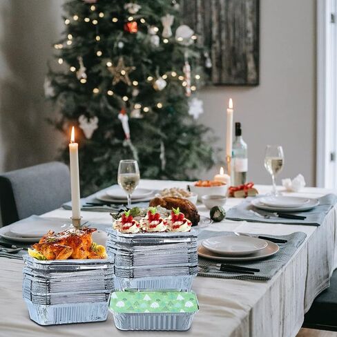 JOYIN 36 Pcs Christmas Cookie Tins with Lids for Gift Giving, Rectangle Treat Foil Exchange Containers, 7"x5"x2" Disposable Food Storage Pan for Holiday Leftovers Goodie Container in Saudi Arabia