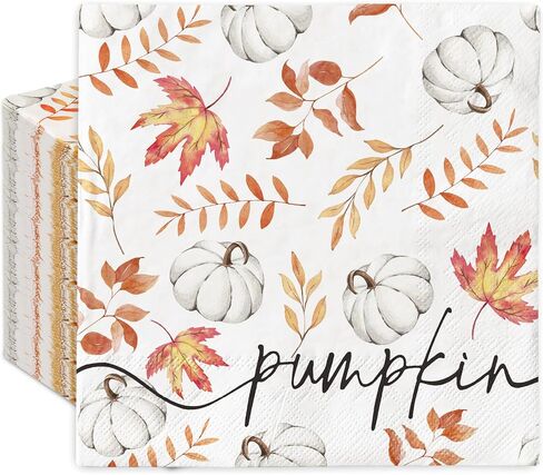 50Pcs Fall Pumpkin Napkins Pumpkin Eucalyptus Napkins Disposable Dinner Hand Napkins for Autumn Harvest Thanksgiving Dinner Party Supplies in Saudi Arabia