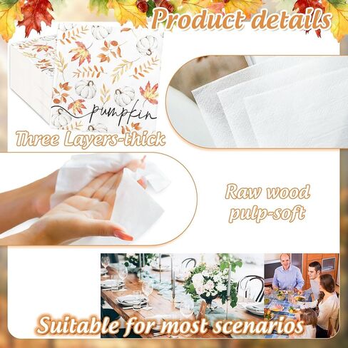 50Pcs Fall Pumpkin Napkins Pumpkin Eucalyptus Napkins Disposable Dinner Hand Napkins for Autumn Harvest Thanksgiving Dinner Party Supplies in Saudi Arabia