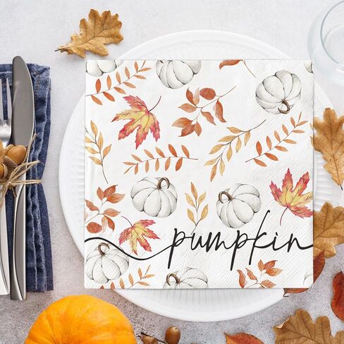 50Pcs Fall Pumpkin Napkins Pumpkin Eucalyptus Napkins Disposable Dinner Hand Napkins for Autumn Harvest Thanksgiving Dinner Party Supplies in Saudi Arabia