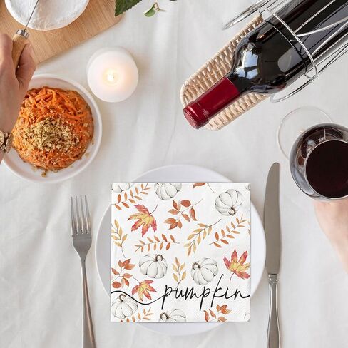 50Pcs Fall Pumpkin Napkins Pumpkin Eucalyptus Napkins Disposable Dinner Hand Napkins for Autumn Harvest Thanksgiving Dinner Party Supplies in Saudi Arabia