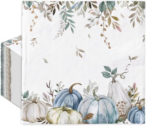 50Pcs Fall Pumpkin Napkins Pumpkin Eucalyptus Napkins Disposable Dinner Hand Napkins for Autumn Harvest Thanksgiving Dinner Party Supplies in Saudi Arabia