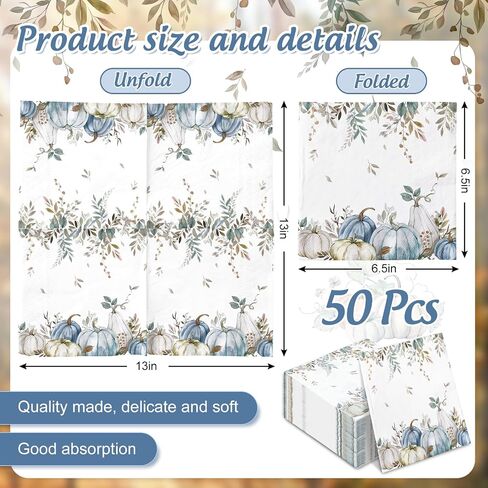 50Pcs Fall Pumpkin Napkins Pumpkin Eucalyptus Napkins Disposable Dinner Hand Napkins for Autumn Harvest Thanksgiving Dinner Party Supplies in Saudi Arabia