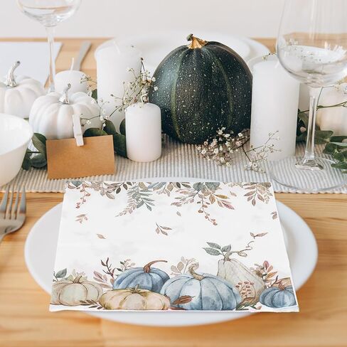 50Pcs Fall Pumpkin Napkins Pumpkin Eucalyptus Napkins Disposable Dinner Hand Napkins for Autumn Harvest Thanksgiving Dinner Party Supplies in Saudi Arabia