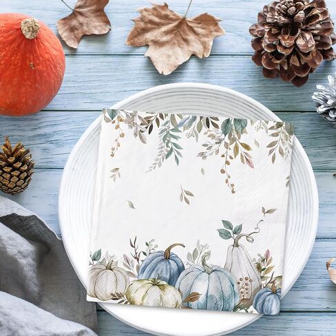 50Pcs Fall Pumpkin Napkins Pumpkin Eucalyptus Napkins Disposable Dinner Hand Napkins for Autumn Harvest Thanksgiving Dinner Party Supplies in Saudi Arabia