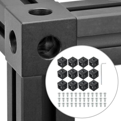 UOIENRT 12Pcs 3-Way Corner Cube with Screws and Nuts for 2020 Aluminum Extrusion Connector for T-Slot V-Slot Accessories 3D Printer Accessories (Black) in Saudi Arabia
