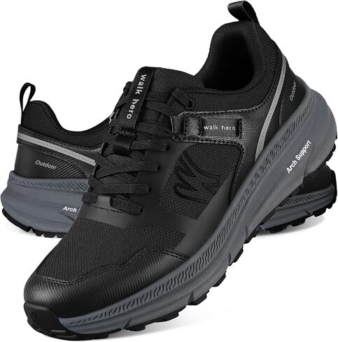 Mens Hiking Shoes for Plantar Fasciitis, Lightweight Waterproof Shoes with Non Slip Rubber Sole, Orthopedic Walking Shoes Sneakers with Arch Support for Foot & Heel Pain Relief in Saudi Arabia