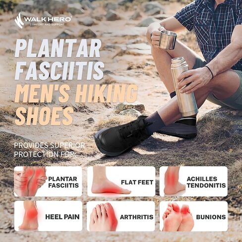 Mens Hiking Shoes for Plantar Fasciitis, Lightweight Waterproof Shoes with Non Slip Rubber Sole, Orthopedic Walking Shoes Sneakers with Arch Support for Foot & Heel Pain Relief in Saudi Arabia