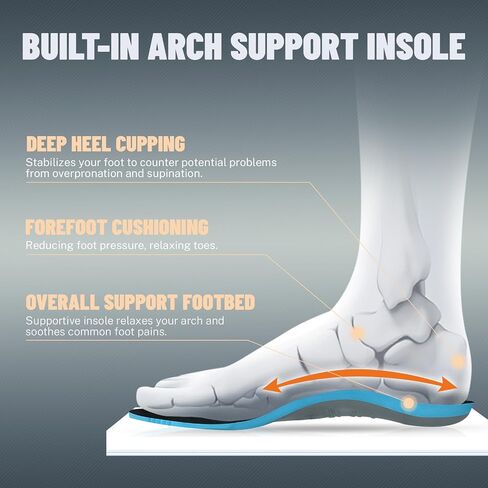 Mens Hiking Shoes for Plantar Fasciitis, Lightweight Waterproof Shoes with Non Slip Rubber Sole, Orthopedic Walking Shoes Sneakers with Arch Support for Foot & Heel Pain Relief in Saudi Arabia