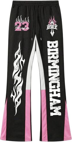 SHENHE Men's Graphic Flared Sweatpants Y2k Color Block Drawstring Track Pants Streetwear in Saudi Arabia