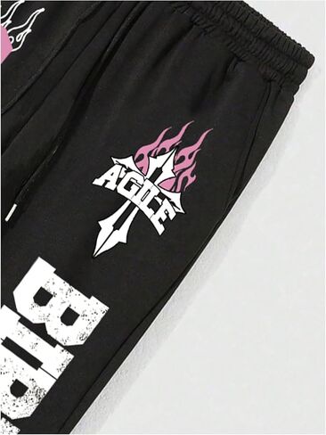SHENHE Men's Graphic Flared Sweatpants Y2k Color Block Drawstring Track Pants Streetwear in Saudi Arabia