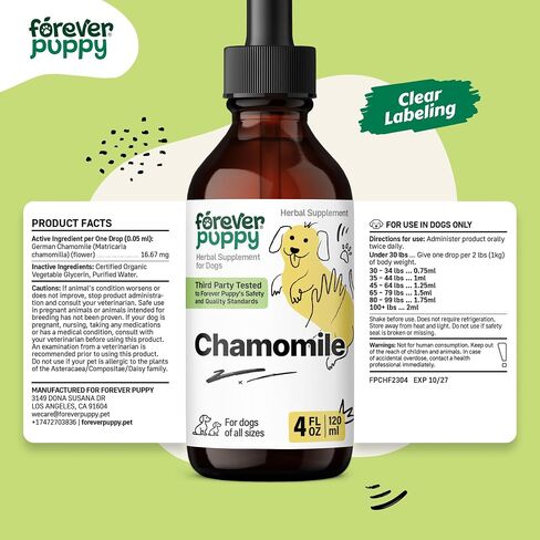 Chamomile Drops for Dogs - Gut & Digestive Health Supplements - Chamomile Flowers for Stomach Soothing - Dog Supplements & Vitamins for Gut Support & Gas Relief of All Breeds & Sizes - 2 fl oz in Saudi Arabia