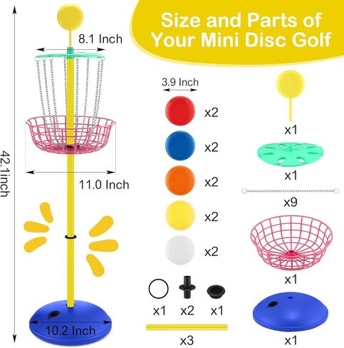 Meooeck 42 Inches Mini Disc Golf Baskets with 10 Flying Discs, Kids Disc Golf Set, Mini Disc Golf, Disc Golf Starter Set for Indoor Outdoor Yard and Beach Games in Saudi Arabia