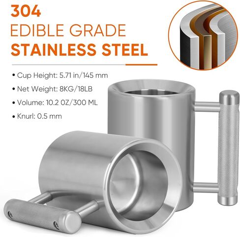 كوب ثقيل 8 كجم/18 رطل 10.5 أونصة من الفولاذ المقاوم للصدأ، كوب ماء رياضي زائد الوزن للرجال والنساء في صالة الألعاب الرياضية المنزلية، هدية لعشاق القهوة في صالة الألعاب الرياضية in Kuwait