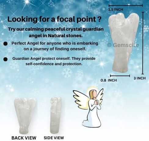 GEMSCITE Clear Quartz Guardian Angel Crystal Healing Feng Shui Gift Reiki Psychic Energy Meditation Health Wealth Luck Deflector Metaphysical Gemstone Spiritual Fear (1 inches) in Saudi Arabia