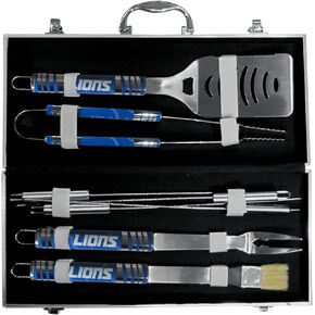 NFL Siskiyou Sports Fan Shop Detroit Lions Steel Tailgater BBQ Set w/Case 8 piece Gray