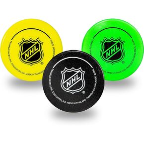 Franklin Sports Mini Foam Hockey Pucks - Indoor Knee Hockey Pucks for Kids - 3 Soft Foam Pack - Assorted Colors