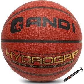 AND1 Hydrogrip Premium Composite Leather Basketball & Pump- Official Size 7 (29.5") Moisture Wicking Streetball, Made for Indoor and Outdoor Basketball Games (Orange)