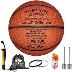Engraved 29.5 Inch Basketball Gift For Son Grandson - Personalized Basketball Indoor/Outdoor Game Ball For Son - You Will Never Lose Encouragement Gift for Grandson Son Christmas Graduation Birthday