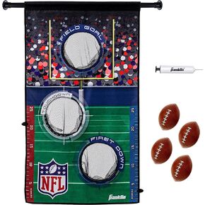 Franklin Sports NFL Mini Football Toss Target Game - NFL Door Jam Football Over The Door Target + (4) Mini Footballs Set - 3 Hole Football Throwing Game for All Ages - Practice Passing + Aim