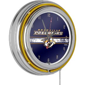 Trademark Global NHL Chrome Double Rung Neon Clock - Nashville Predators