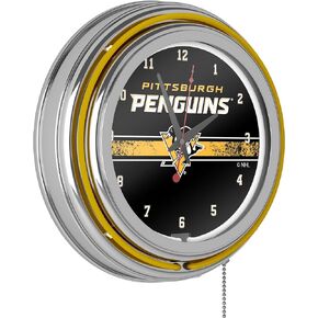 Trademark Global NHL Chrome Double Rung Neon Clock - Pittsburgh Penguins