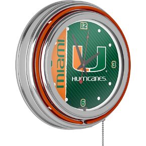 University of Miami Chrome Double Rung Neon Clock - Text