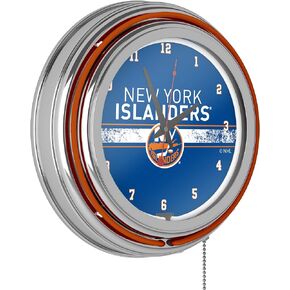 Trademark Global NHL Chrome Double Rung Neon Clock - New York Islanders®