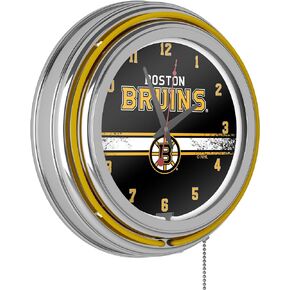 Trademark Global NHL Chrome Double Rung Neon Clock - Boston Bruins