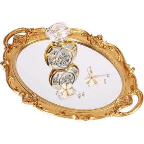 9.8 x 14Inch Gold Mirror Tray, Perfume Tray, Oval Shape Wall Mirror, Vintage Look for Coquette Room Decoration (Gold)
