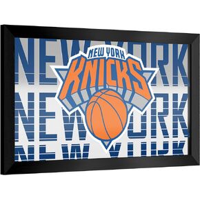 Trademark Global Wall Mirror - Ready-to-Hang New York Knicks City Black Framed Rectangle Mirror - for Pub, Game Room, Garage or Home Bar