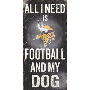 Fan Creations NFL Football and Dog Wood Sign, Minnesota Vikings, Multicoloured