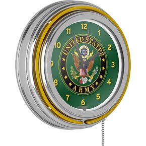 U.S. Army Symbol Chrome Double Ring Neon Clock