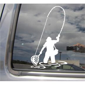 Fly Fishing Fisherman Trout Fish - Cars Trucks Moped Helmet Hard Hat Auto Automotive Craft Laptop Vinyl Decal Store Window Wall Sticker 04049