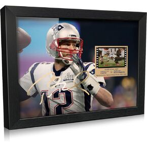 ORIMAMI Sport Fans Gifts - Signed Tom Brady Wooden Framed Photo Art Decor with 1x35mm Memorabilia Film Display,Cool Collectible Gifts for Football Fans - 8x6 Inches