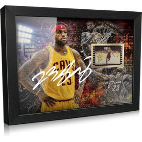 ORIMAMI Signed Black Superstar LeBron James Poster Framed Photo Decor with 1x35mm Film Display,Cool Gifts for Basketball Lover/LeBron James Fans - 8x6 Inches