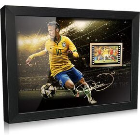 ORIMAMI Gifts for Soccer Player Neymar Jr. Fans - Sport Star Picture Desktop Framed Photo 8x6 Inches with Signed and 1x35mm Film Mini Cell Display