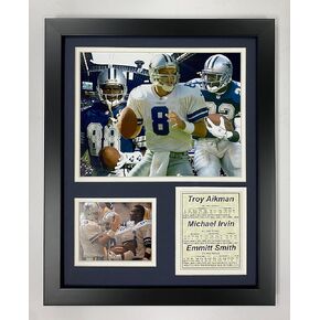 Dallas Cowboys Legends- Aikman, Irvin and Smith Collectible | Framed Photo Collage Wall Art Decor | Legends Never Die, 11x14-Inch, (11569U)