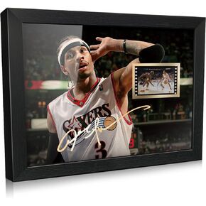 ORIMAMI Signed Basketball Player Allen Ezail Iverson Poster Framed Photo Gift 8x6 Inches with 1x35mm Film Mini Cell Display,Gifts for Allen Ezail Iverson Fans