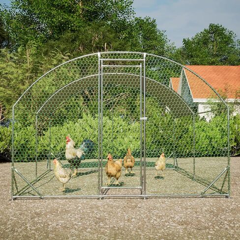 HOMLOVLY حظيرة دجاج معدنية كبيرة، مشية دجاج، سلك مجلفن قفص دجاجة دجاج الدواجن، أقفاص بط الأرانب مع غطاء مقاوم للماء للخارج (13.12 بوصة طول × 9.84 بوصة عرض × 6.56 قدم) in Kuwait