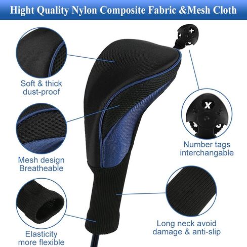 أغطية رأس نادي الجولف رقم واحد لسيارات Fairway Woods Driver Hybrids، مجموعة أغطية رأس شبكية طويلة الرقبة مكونة من 3 قطع مع رقم قابل للتبديل. علامات 3 4 5 6 7 X in Kuwait