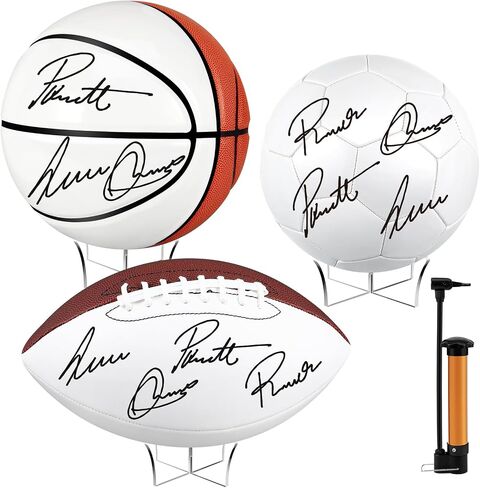 Libima 3 Pcs Autograph Sports Ball Set Autograph Basketball with Acrylic Stand Blank Signature Official Size 9 Football Size 7 Basketball Size 5 Soccer for High School College Coach Gift in Saudi Arabia